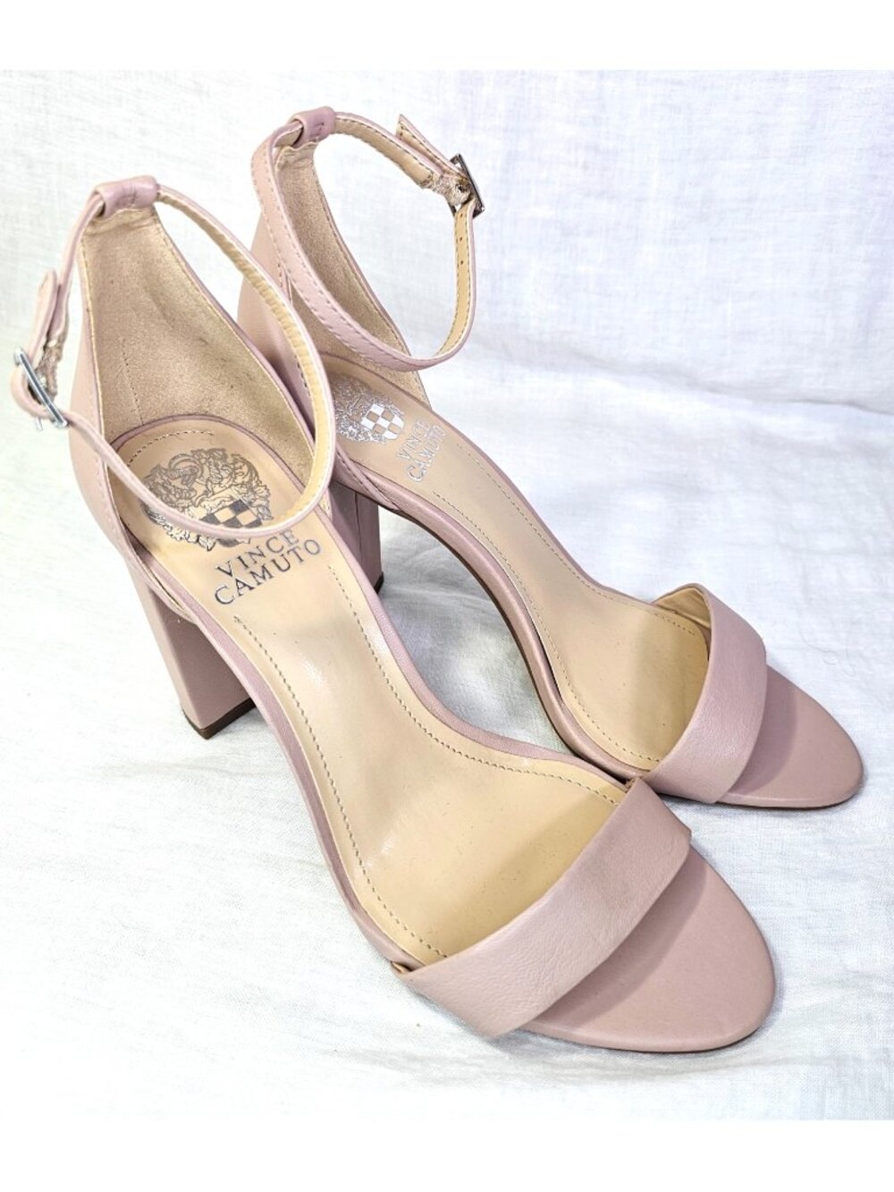 Vince Camuto Malissa Leather 3.75” Block Heel Open Toe Sandals 8M Blush Pink